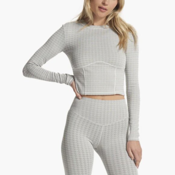 Vuori Long Sleeve Textured Chilled Out Top Houndstooth Gray Jacquard Knit Sz XS - Picture 1 of 10